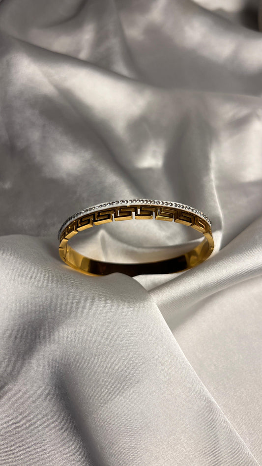 Imperial Luxe Greek Key Gold Bracelet with Crystal Accents
